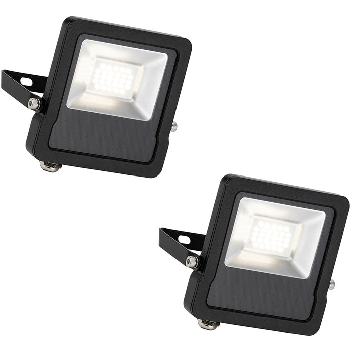 2 PACK Outdoor IP65 LED Floodlight - 20W Cool White LED - Angled Wall Bracket