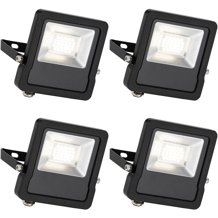 4 PACK Outdoor IP65 LED Floodlight - 20W Cool White LED - Angled Wall Bracket