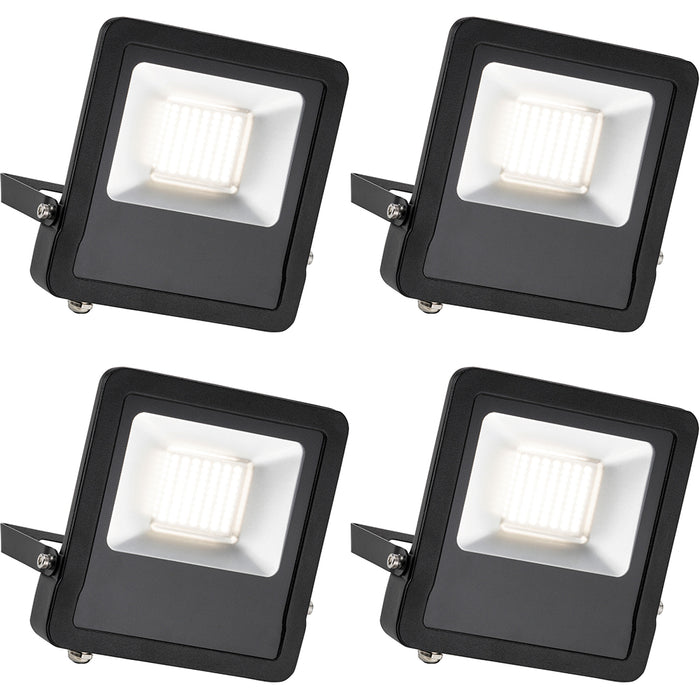 4 PACK Outdoor IP65 LED Floodlight - 50W Cool White LED - Angled Wall Bracket