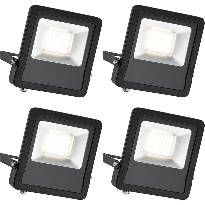 4 PACK Outdoor IP65 LED Floodlight - 50W Cool White LED - Angled Wall Bracket - LoopsDirect