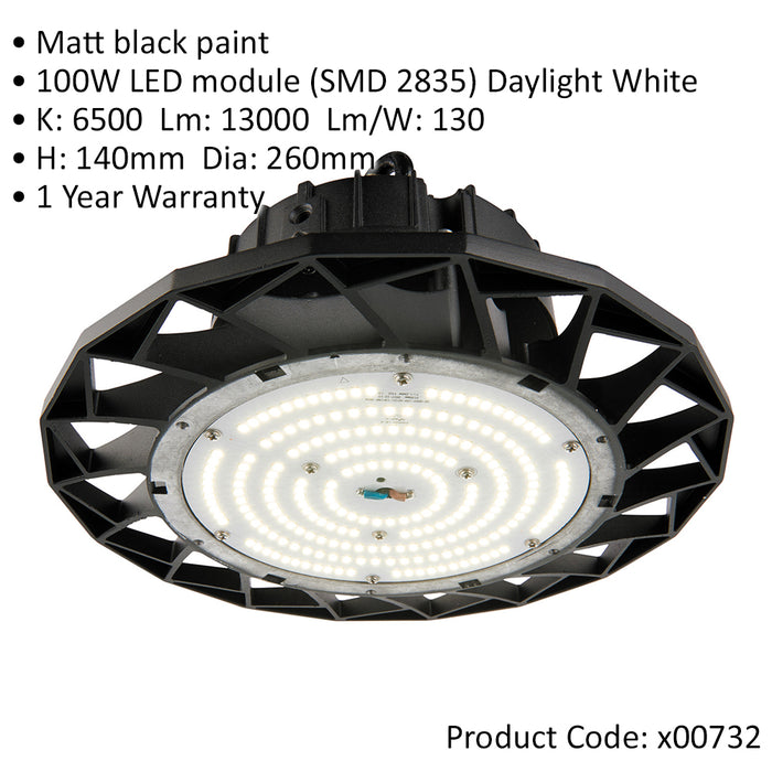 2 PACK High Bay Emergency Pendant Light 100W Daylight White LED - Matt Black
