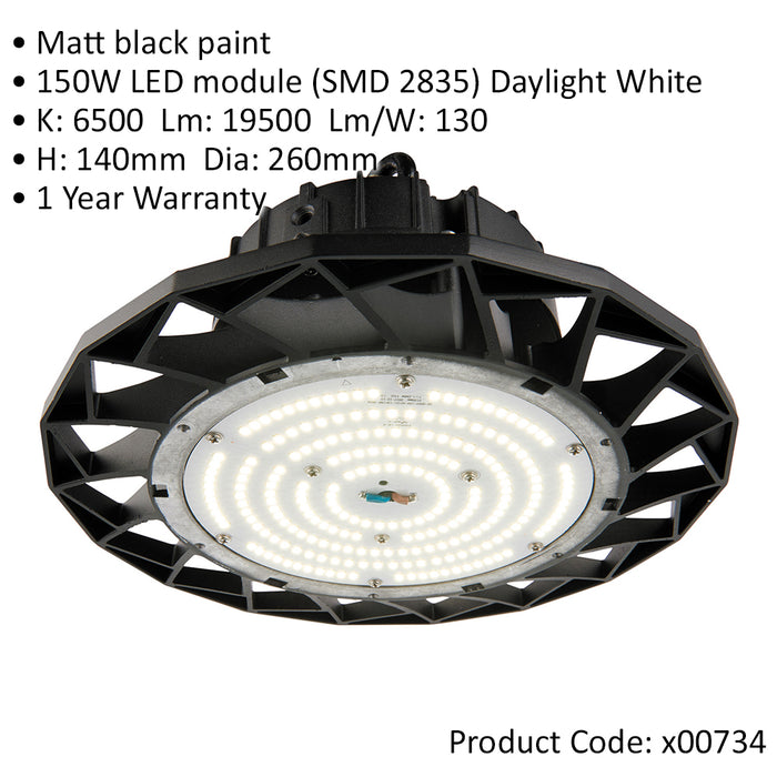 High Bay IP65 Emergency Pendant Light - 150W Daylight White LED - Matt Black