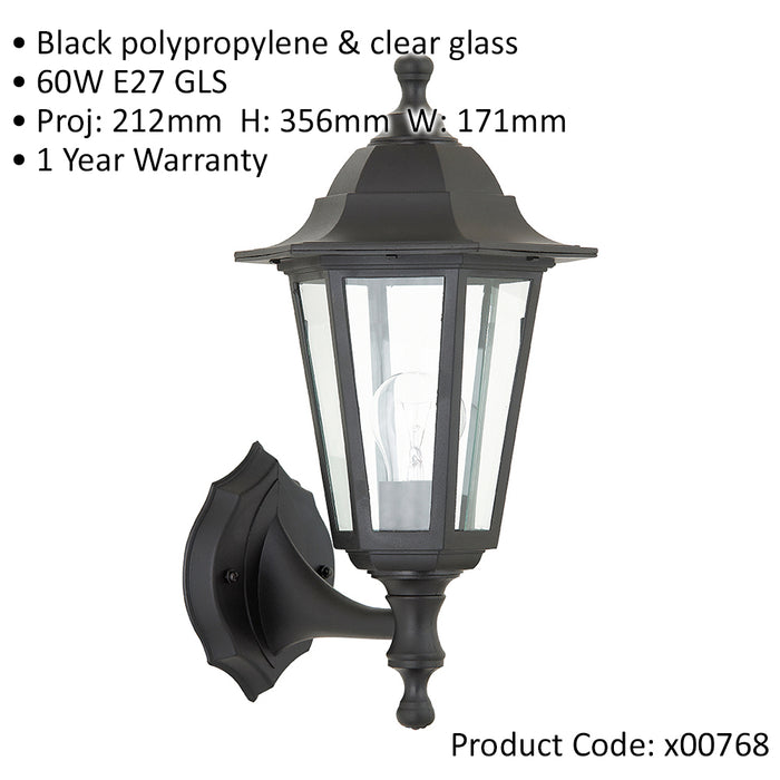 2 PACK Traditional Lantern IP44 Wall Light - 60W E27 GLS LED - Dimmable Lamp