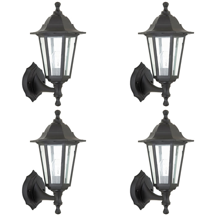 4 PACK Traditional Lantern IP44 Wall Light - 60W E27 GLS LED - Dimmable Lamp