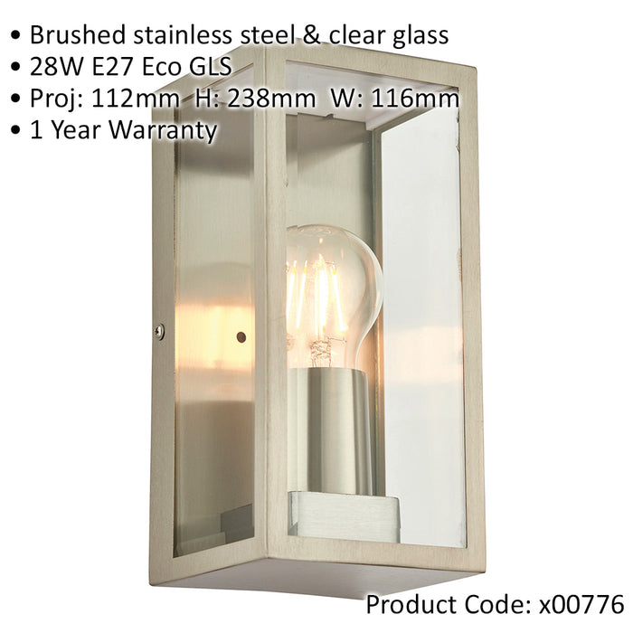 Outdoor IP44 Wall Box Light - Dimmable 28W E27 Eco GLS - Stainless Steel