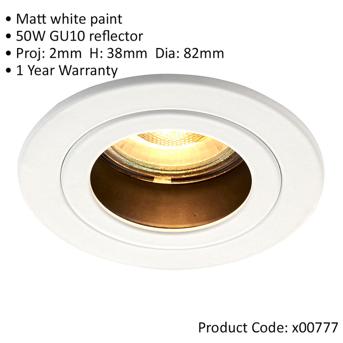 2 PACK Anti-Glare Recessed Ceiling Downlight - 50W GU10 Reflector - Matt White