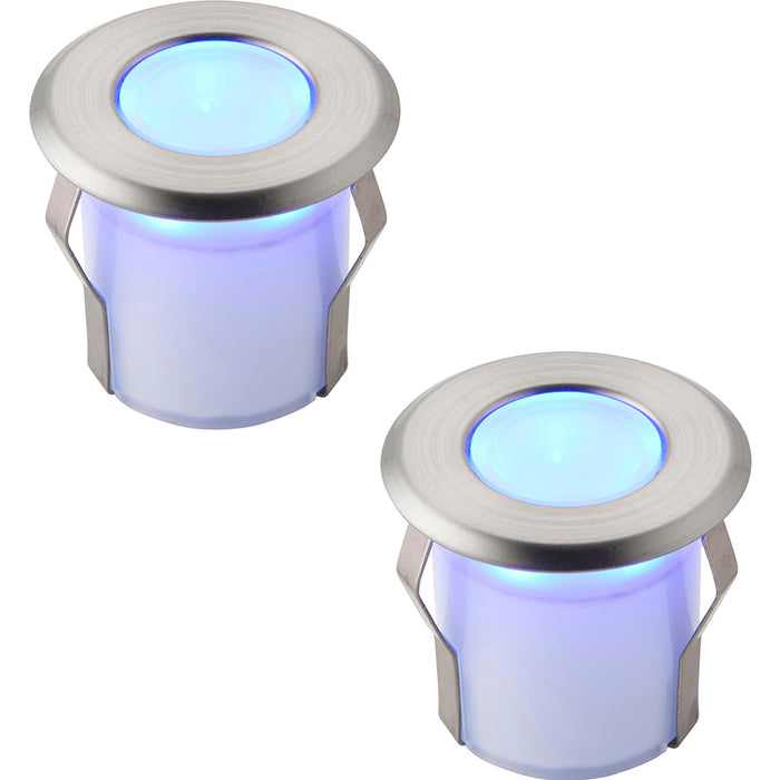 2 PACK Recessed Decking IP67 Guide Light - 0.8W Blue LED - Stainless Steel