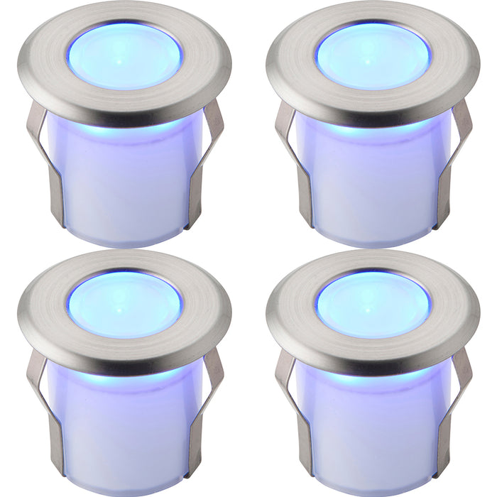 4 PACK Recessed Decking IP67 Guide Light - 0.8W Blue LED - Stainless Steel