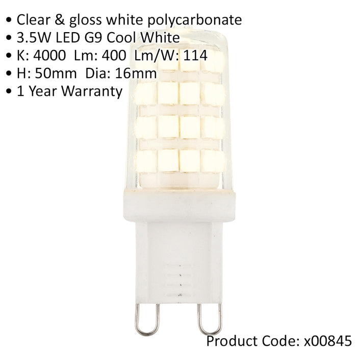 3.5W G9 Cool White LED Bulb - 400 Lumen Output - 4000k Colour Temperature