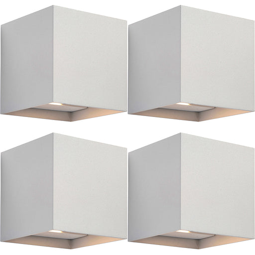 4 PACK Up & Down Twin Outdoor Wall Light - 2 x 5.5W CCT LED - Matt White - LoopsDirect