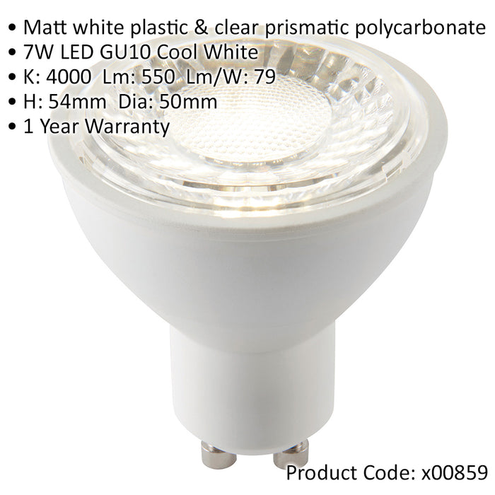7W SMD GU10 LED Bulb - Cool White - Dimmable Light Bulb Lamp - Matt White