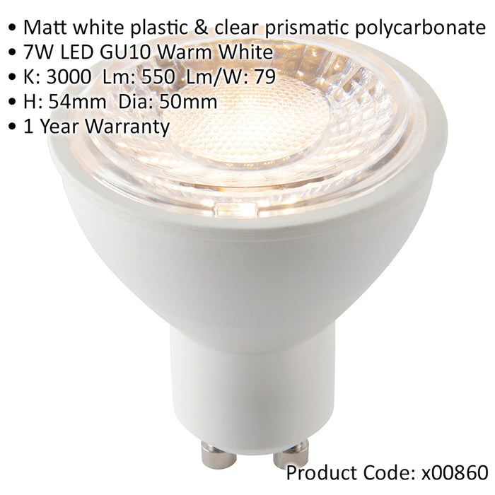 7W SMD GU10 LED Bulb - Warm White - Dimmable Light Bulb Lamp - Matt White - LoopsDirect