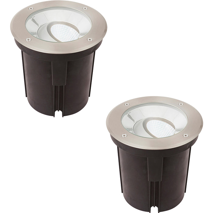 2 PACK Stainless Steel IP67 Ground Light - 16.5W Cool White Tilting Head LED