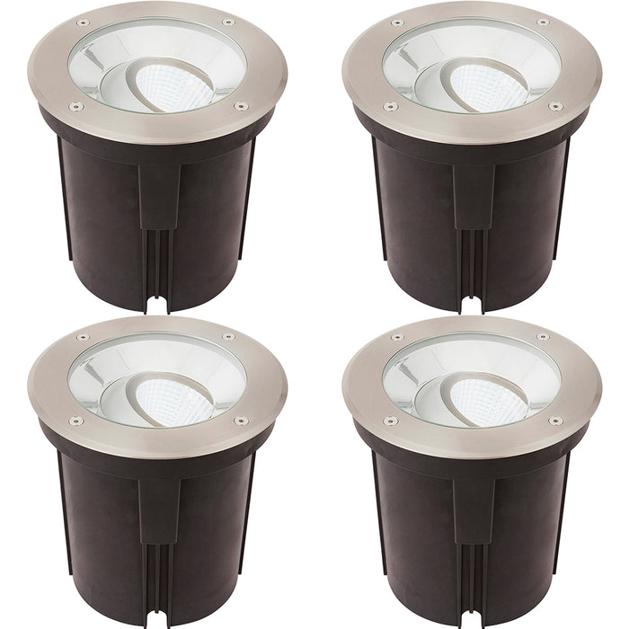 4 PACK Stainless Steel IP67 Ground Light - 16.5W Cool White Tilting Head LED