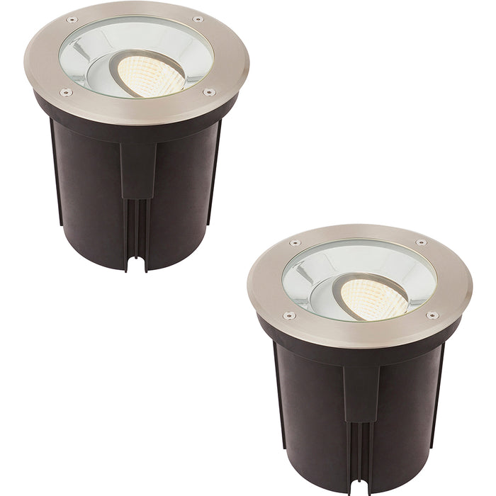 2 PACK Stainless Steel IP67 Ground Light - 16.5W Warm White Tilting Head LED