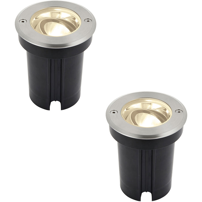 2 PACK Stainless Steel IP67 Ground Light - 6W Warm White LED - Tilting Head
