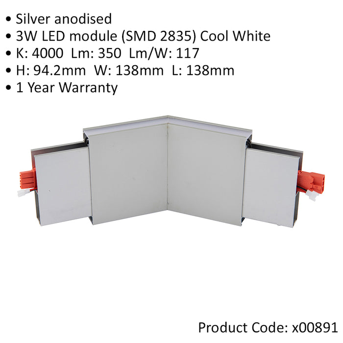 135 Degree Corner for Slim Commercial Suspension Lighting - 3W Cool White LED