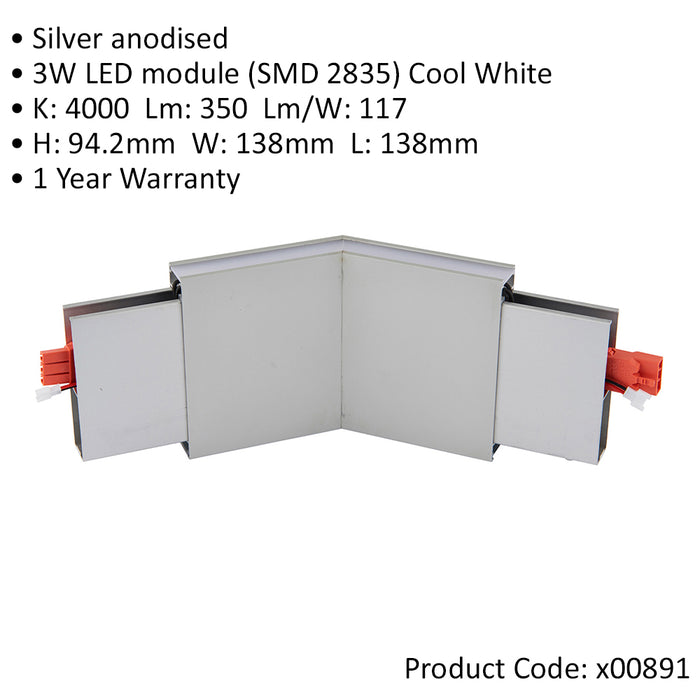 135 Degree Corner for Slim Commercial Suspension Lighting - 3W Cool White LED - LoopsDirect