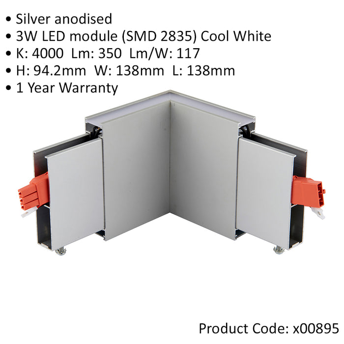 90 Degree Corner for Slim Commercial Suspension Lighting - 3W Cool White LED