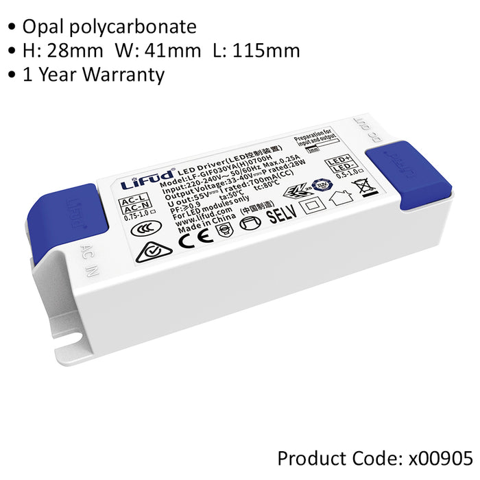 28W Flicker Free LED Driver - 700mA Constant Current - Fixed Output Power Supply - LoopsDirect