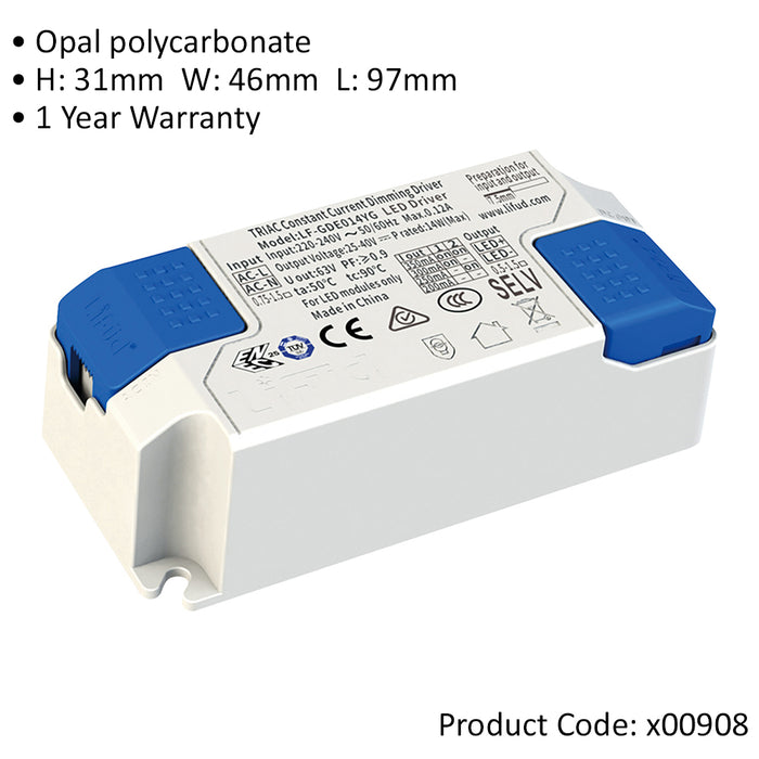 14W Dimmable LED Driver - 200 to 350mA Constant Current - Fixed Output