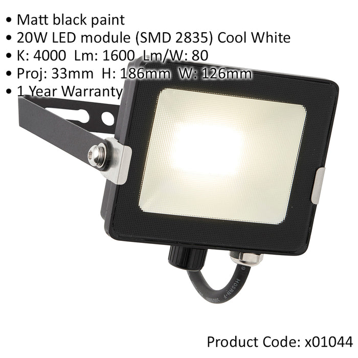 2 PACK Outdoor Waterproof LED Floodlight - 20W Cool White LED - Matt Black