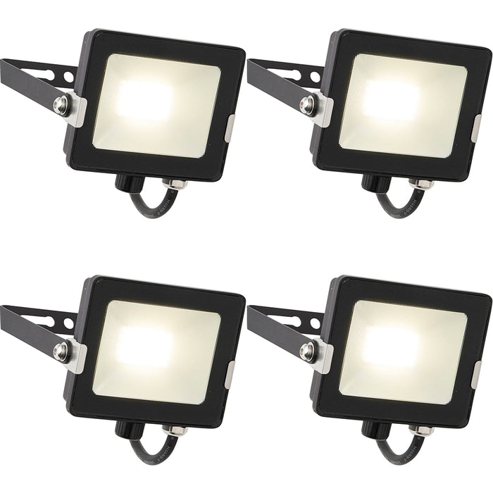 4 PACK Outdoor Waterproof LED Floodlight - 20W Cool White LED - Matt Black - LoopsDirect