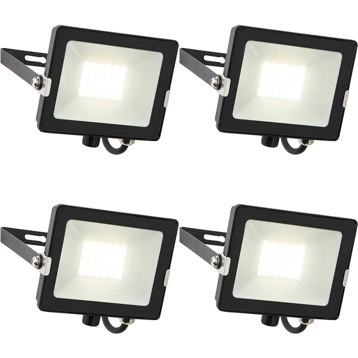 4 PACK Outdoor Waterproof LED Floodlight - 30W Cool White LED - Matt Black - LoopsDirect