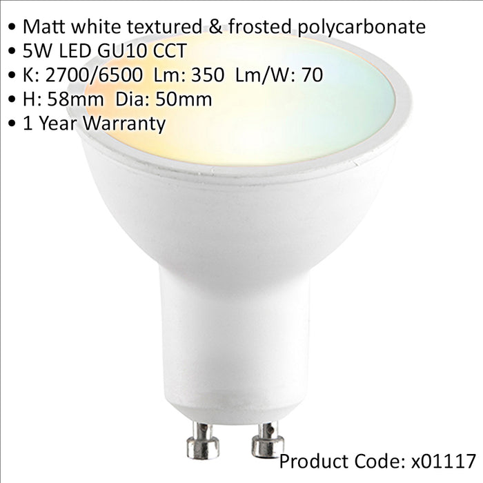 SMART 5W GU10 CCT LED Bulb - Colour Changing Technology - Dimmable Smart Lamp