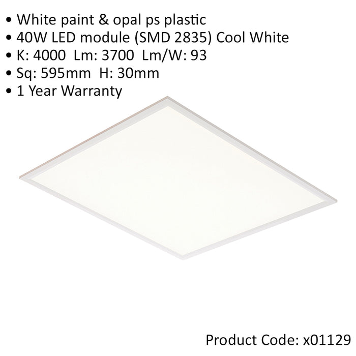 Square Backlit LED Ceiling Panel Light - 595 x 595mm - 40W Cool White LED - LoopsDirect