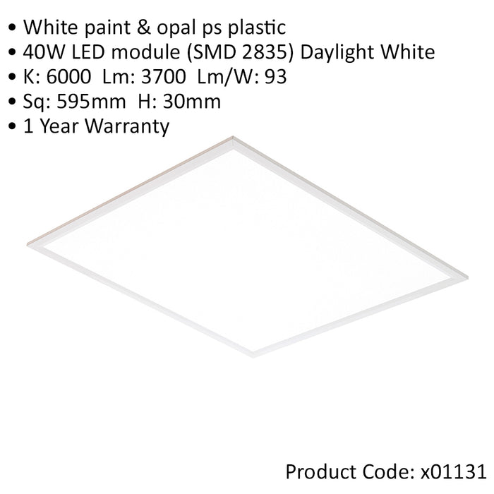 Square Backlit LED Ceiling Panel Light - 595 x 595mm - 40W Daylight White LED - LoopsDirect