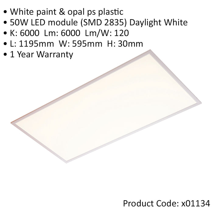 Rectangular Backlit LED Ceiling Panel Light - 1195 x 595mm - Daylight White LED