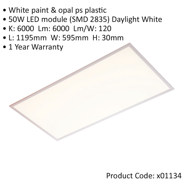 Rectangular Backlit LED Ceiling Panel Light - 1195 x 595mm - Daylight White LED - LoopsDirect