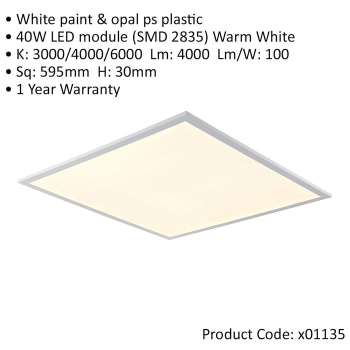 Square Backlit LED Ceiling Panel Light - 595mm x 595mm - 40W CCT LED Module - LoopsDirect