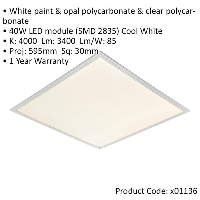 2 PACK Anti-Glare Ceiling Panel Light - 40W Cool White LED - White Paint - LoopsDirect