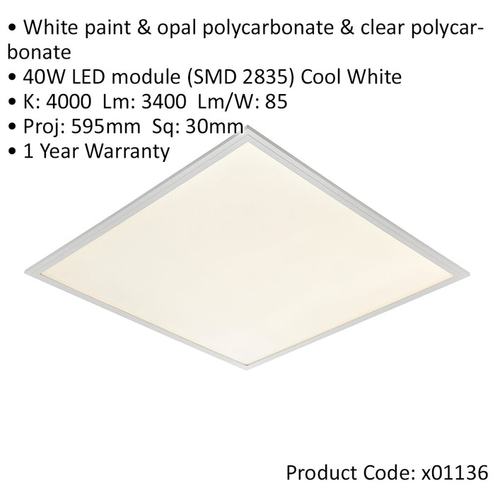 4 PACK Anti-Glare Ceiling Panel Light - 40W Cool White LED - White Paint