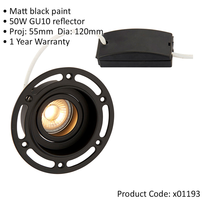 2 PACK Trimless Plaster-In Downlight - 50W GU10 Reflector LED - Matt Black