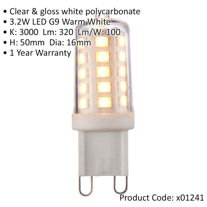 3.2W G9 Warm White Dimmable LED Bulb - 320 Lumen Output - 3000k Colour Temp