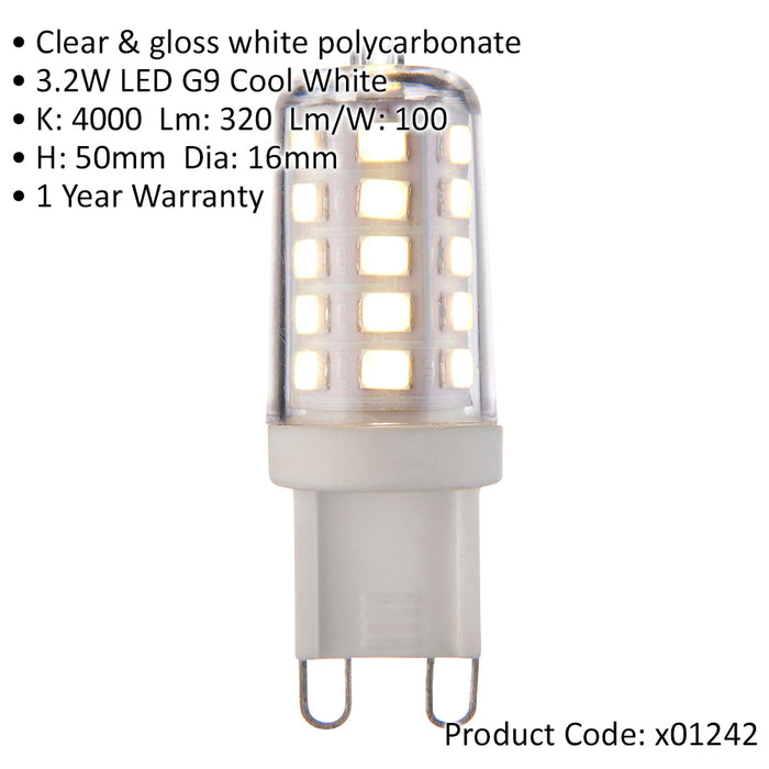 3.2W G9 Cool White Dimmable LED Bulb - 320 Lumen Output - 4000k Colour Temp