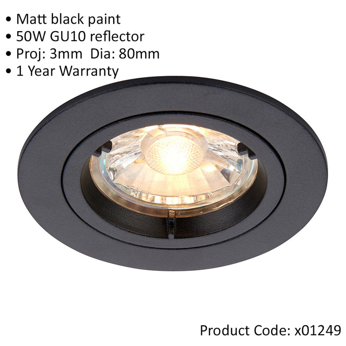 2 PACK Recessed Fixed Ceiling Downlight - 50W GU10 Reflector - Matt Black