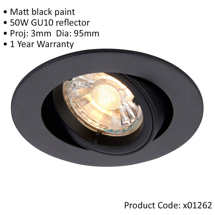 Directional Tilting Ceiling Downlight - 50W GU10 Reflector - Matt Black