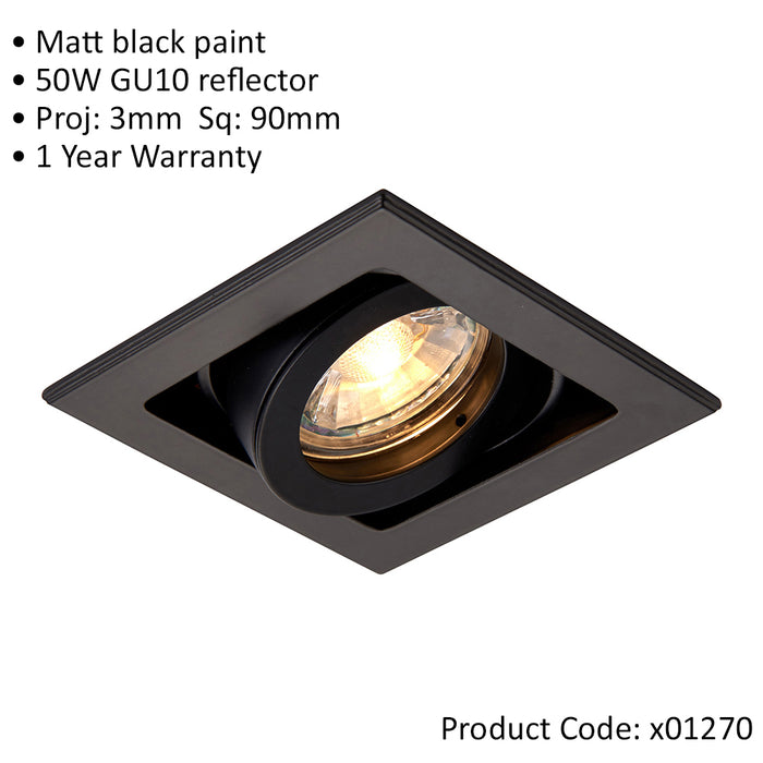 Single Adjustable Recessed Boxed Downlight - 50W GU10 Reflector - Matt Black