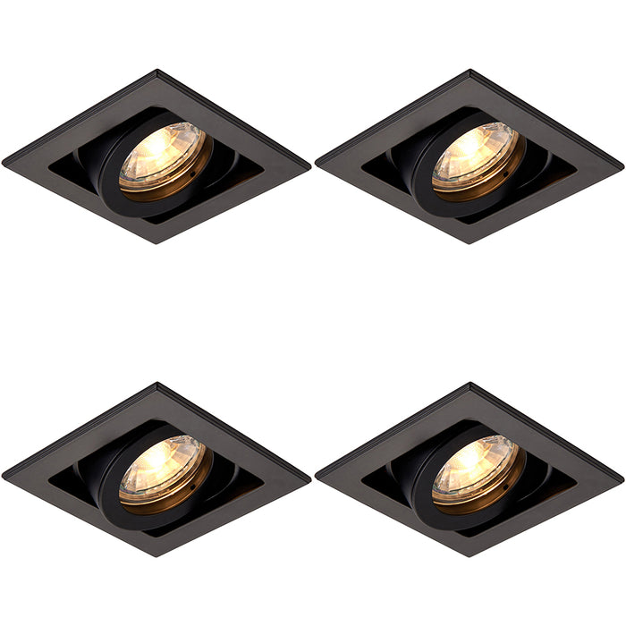 4 PACK Single Recessed Boxed Downlight - 50W GU10 Reflector - Matt Black