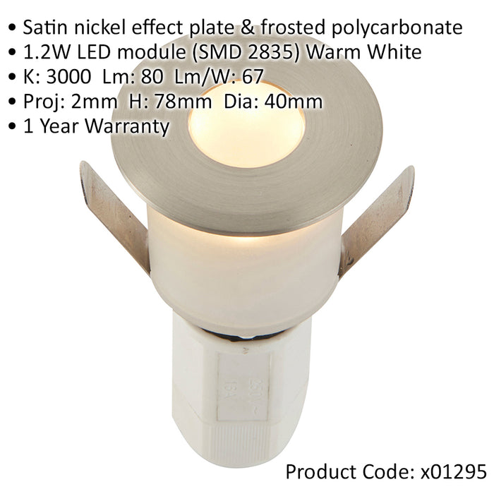 Recessed Decking IP67 Guide Light - 1.2W Warm White LED - Satin Nickel Plate