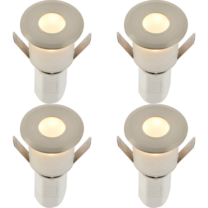 4 PACK Recessed Decking IP67 Guide Light - 1.2W Warm White LED - Satin Nickel