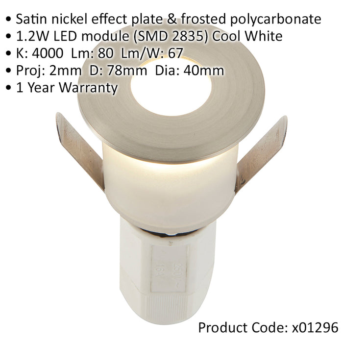 Recessed Decking IP67 Guide Light - 1.2W Cool White LED - Satin Nickel Plate