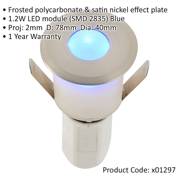 Recessed Decking IP67 Guide Light - 1.2W Blue Light LED - Satin Nickel Plate