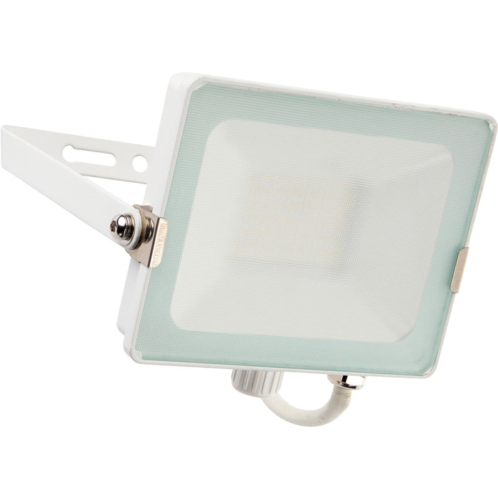 Outdoor IP65 Waterproof Floodlight - 30W Cool White LED - Matt White Aluminium