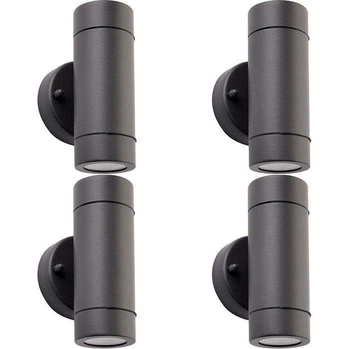 4 PACK Up & Down Twin Outdoor IP44 Wall Light - 2 x 7W GU10 LED - Anthracite