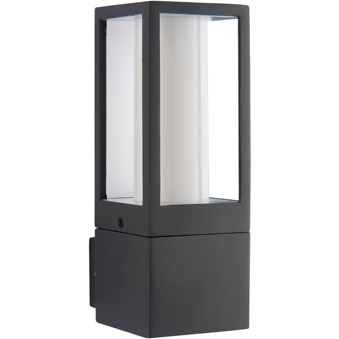 2 PACK Outdoor Box Lantern Wall Light - 7W LED GU10 - Textured Grey & Opal Pc - LoopsDirect